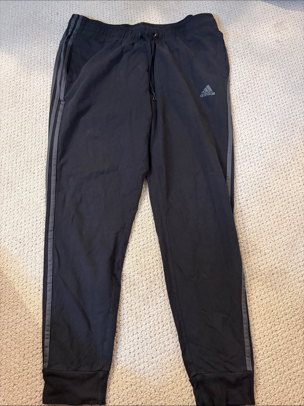 adidas Black Jogger Sweatpants with Dark Gray Side Stripes